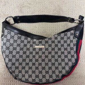 FAKE Gucci Monogram Canvas Bag with Green and Red Strap